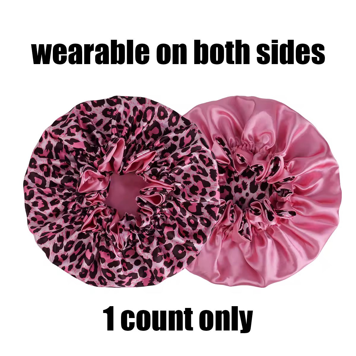 1PC Hair Bonnet Printed Leopard Double Layer Satin Splicing Hair Bonnet