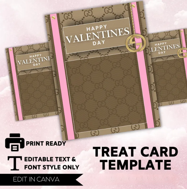 Designer Valentines Day treat card templates, Jumbo Valentines Day card, Valentines Day Gift, Luxury Gift Card, print ready, Canva Template
