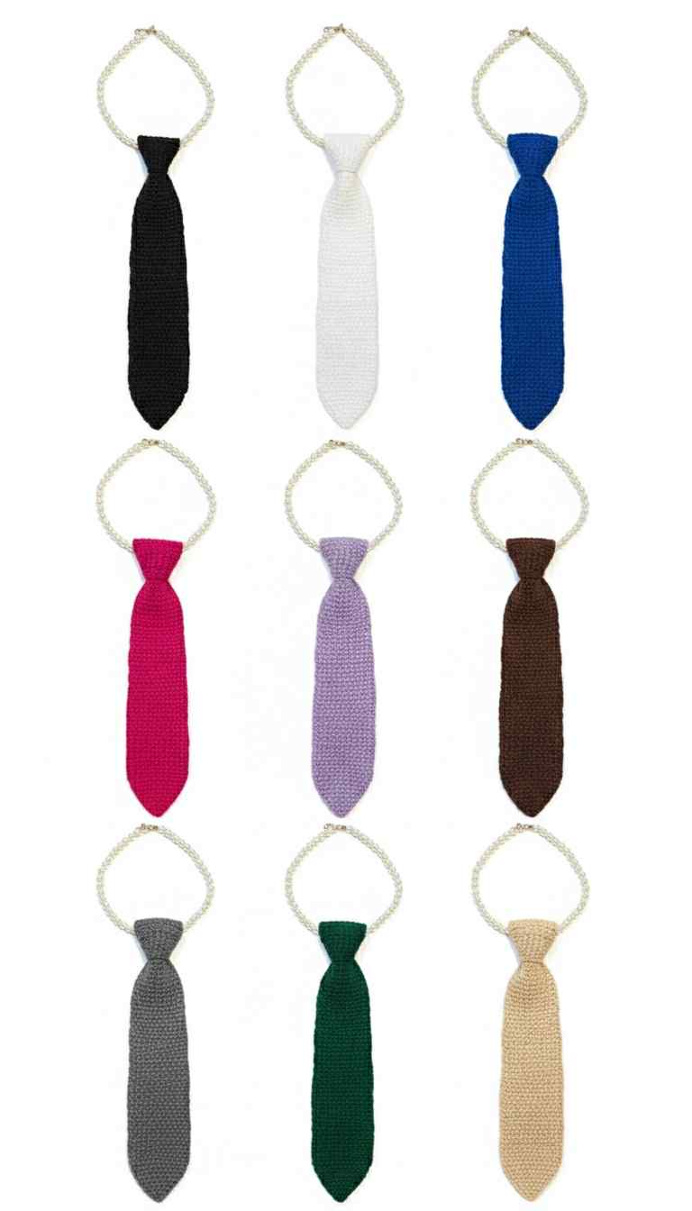 Crochet & Pearl Tie Necklace