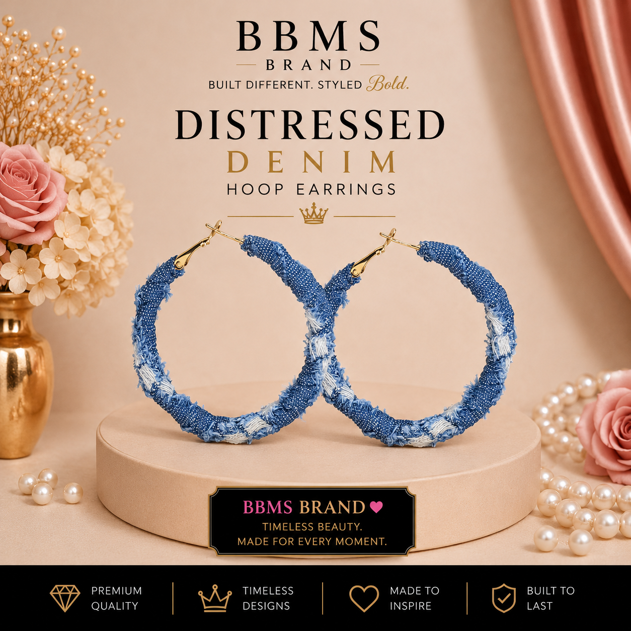 Distressed Denim Hoop Earrings