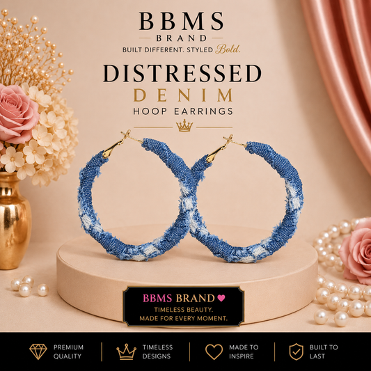 Distressed Denim Hoop Earrings