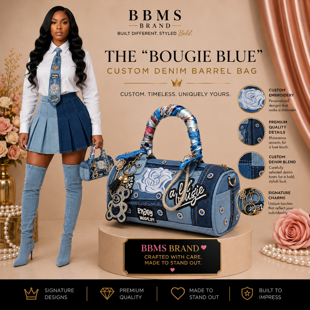 The "Bougie Blue" Custom Denim Barrel Bag