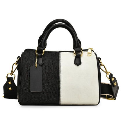 Barrel-shaped Denim MINI Handbag and Purse Women Tote Shoulder Crossbody Bag with Guitar Adjustable Shoulder Strap