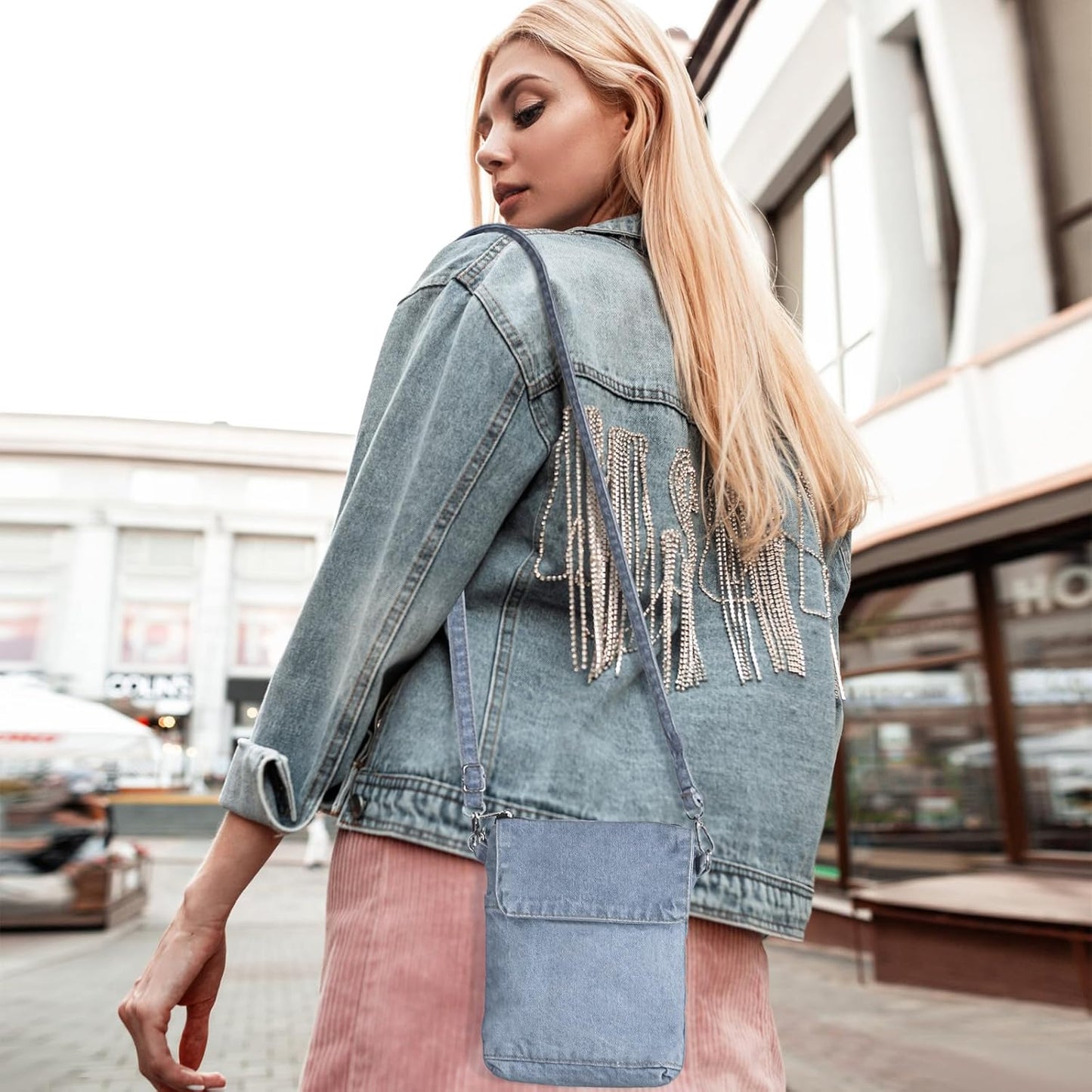 2 Pcs Small Denim Purses Crossbody Bags Jean Shoulder Handbag Adjustable Retro Denim Cell Phone Bags for Women