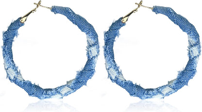 Bohemia Denim Hoop Earrings Simple Exaggerated Big Circle Round Statement Earrings Jewelry Accessories for Women Bridal