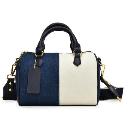 Barrel-shaped Denim MINI Handbag and Purse Women Tote Shoulder Crossbody Bag with Guitar Adjustable Shoulder Strap