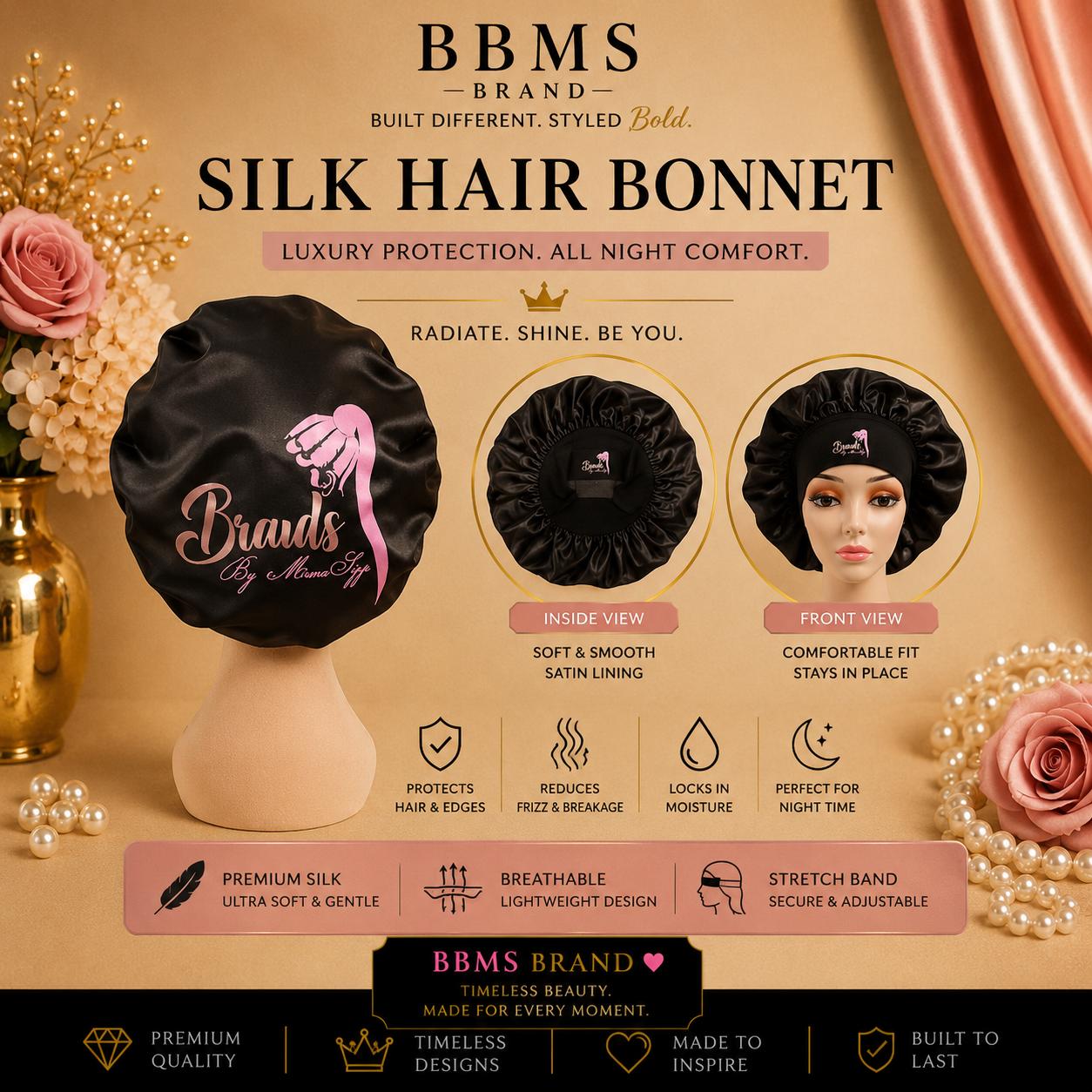 BBMS SILK HAIR BONNET