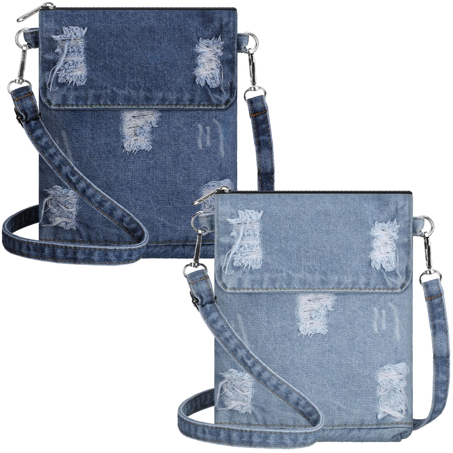 2 Pcs Small Denim Purses Crossbody Bags Jean Shoulder Handbag Adjustable Retro Denim Cell Phone Bags for Women