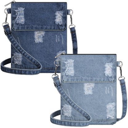2 Pcs Small Denim Purses Crossbody Bags Jean Shoulder Handbag Adjustable Retro Denim Cell Phone Bags for Women