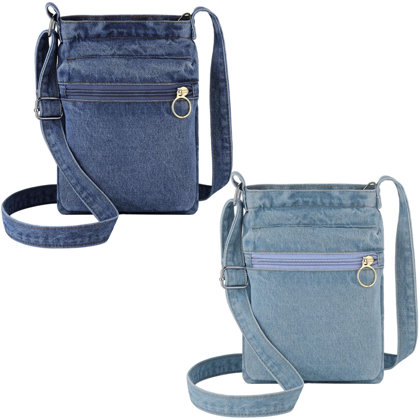 2 Pcs Small Denim Purses Crossbody Bags Jean Shoulder Handbag Adjustable Retro Denim Cell Phone Bags for Women