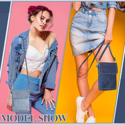 2 Pcs Small Denim Purses Crossbody Bags Jean Shoulder Handbag Adjustable Retro Denim Cell Phone Bags for Women