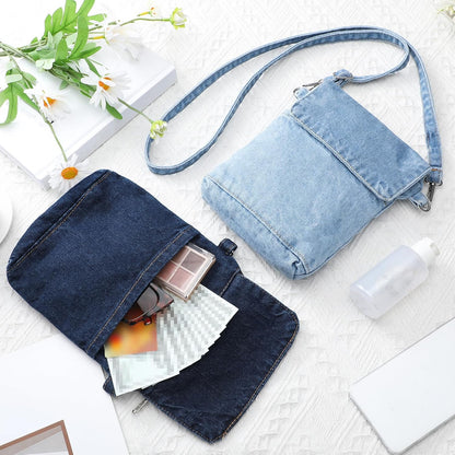 2 Pcs Small Denim Purses Crossbody Bags Jean Shoulder Handbag Adjustable Retro Denim Cell Phone Bags for Women