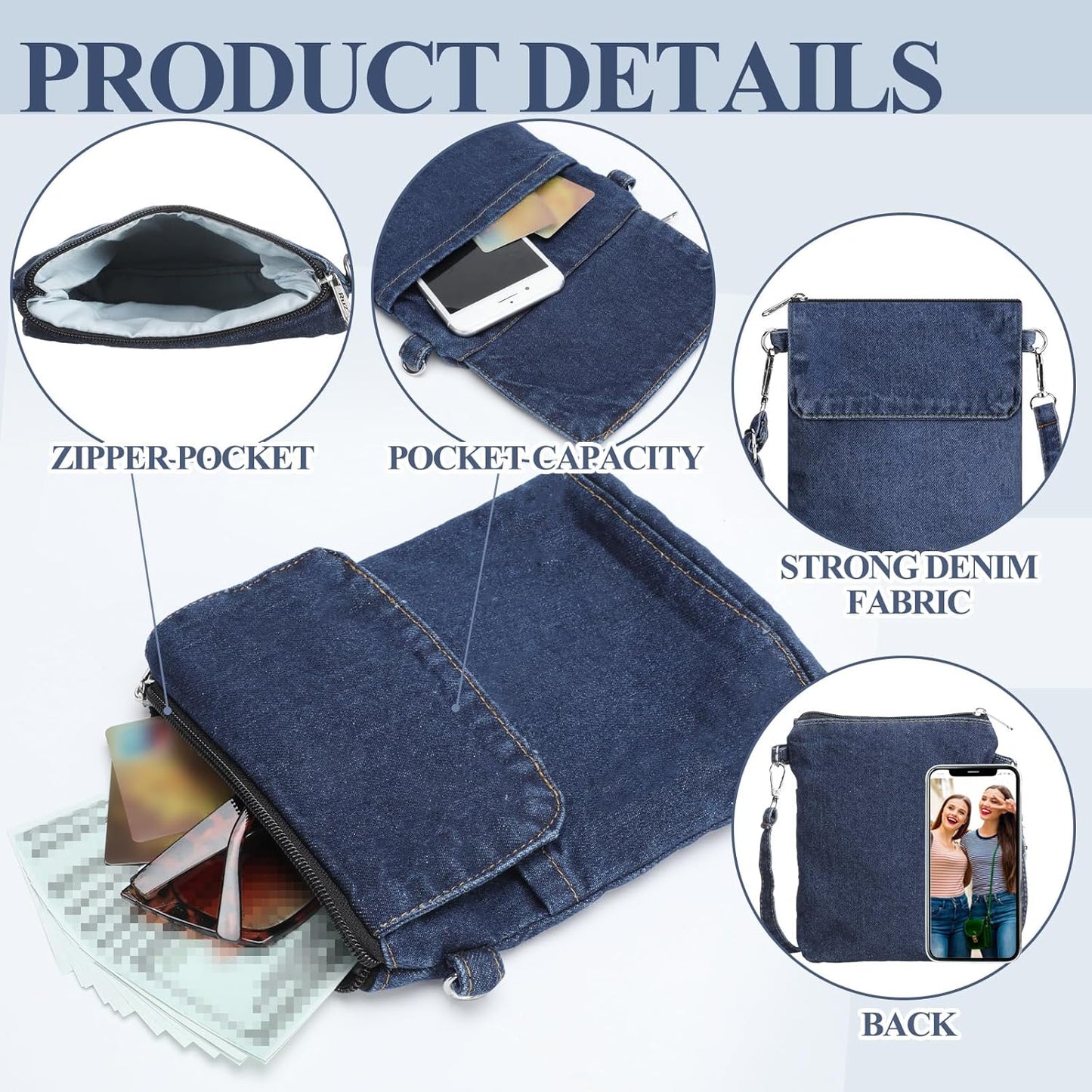2 Pcs Small Denim Purses Crossbody Bags Jean Shoulder Handbag Adjustable Retro Denim Cell Phone Bags for Women
