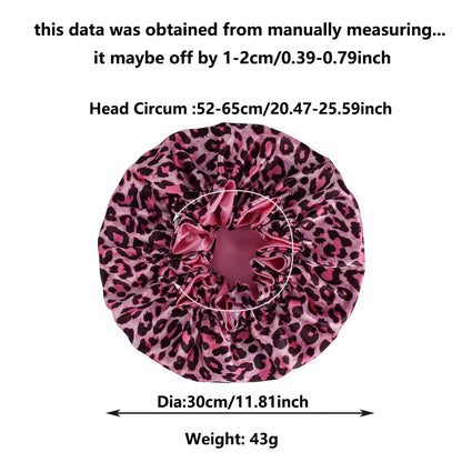 1PC Hair Bonnet Printed Leopard Double Layer Satin Splicing Hair Bonnet