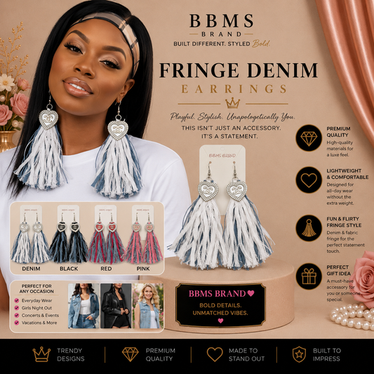 Fringe Denim Earrings