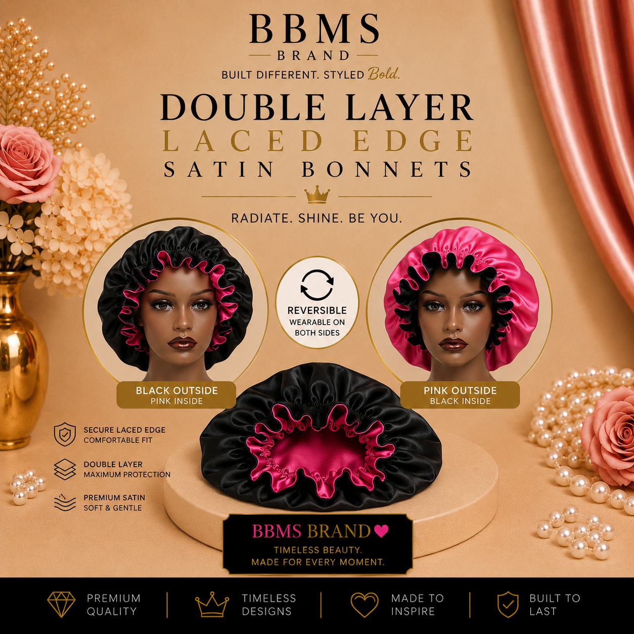 Double Layer Laced Edge Satin Bonnets