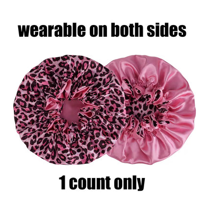 1PC Hair Bonnet Printed Leopard Double Layer Satin Splicing Hair Bonnet