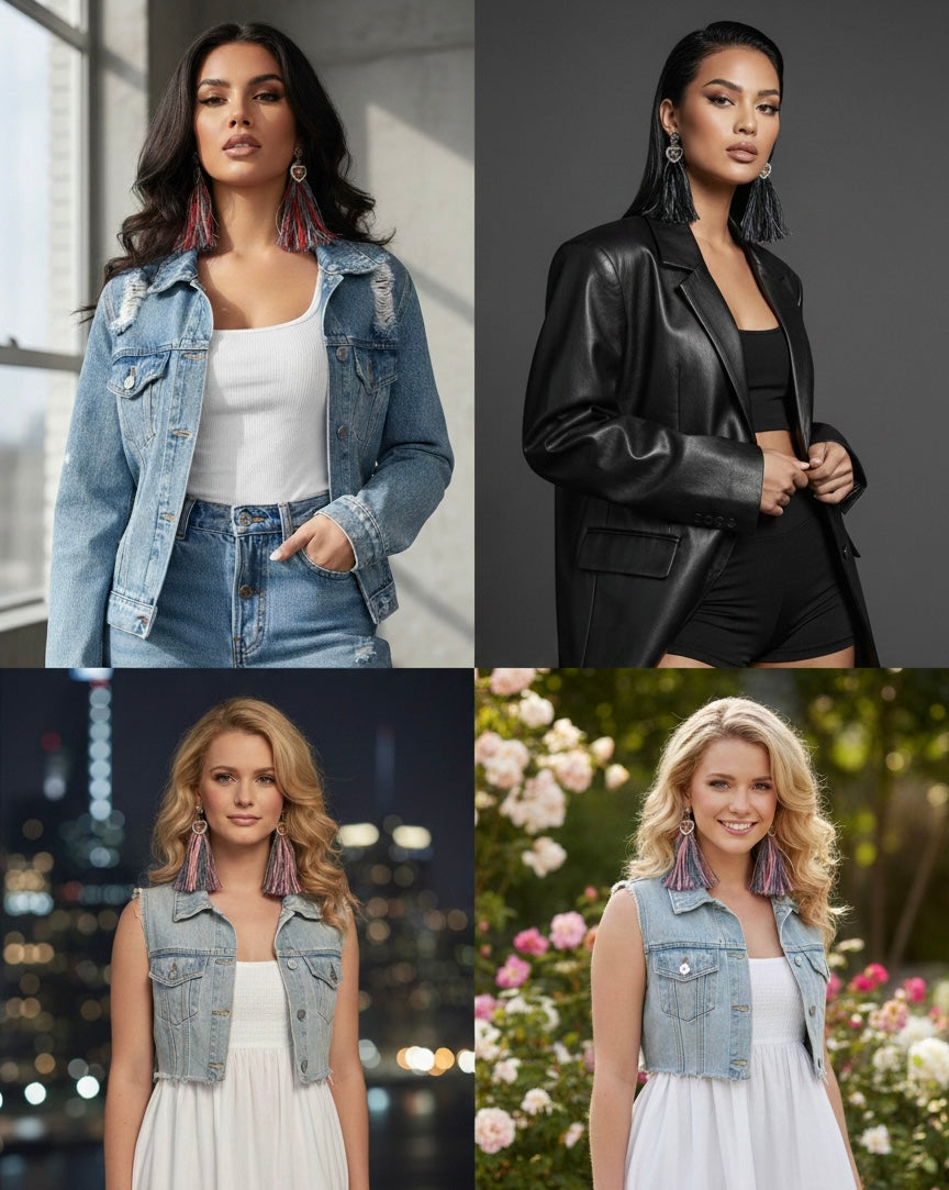 Fringe Denim Earrings