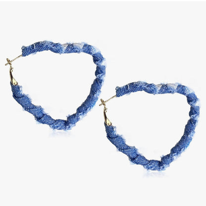 Distressed Denim Hoop Earrings