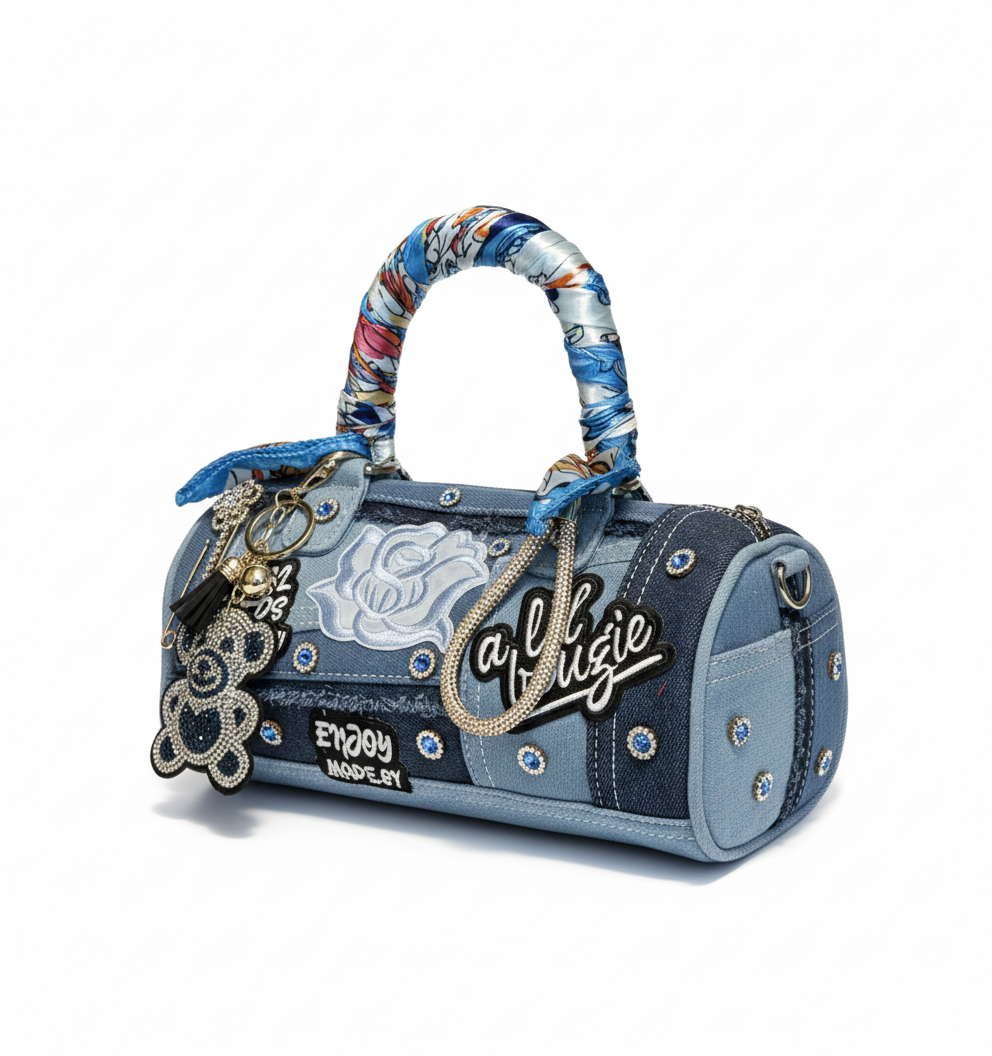 The "Bougie Blue" Custom Denim Barrel Bag