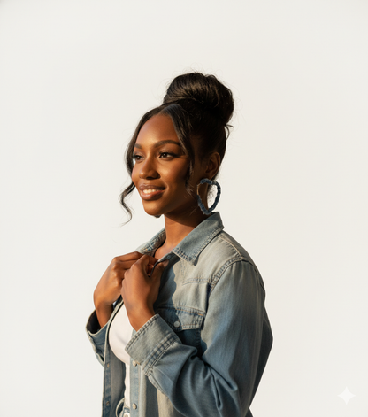 Distressed Denim Hoop Earrings