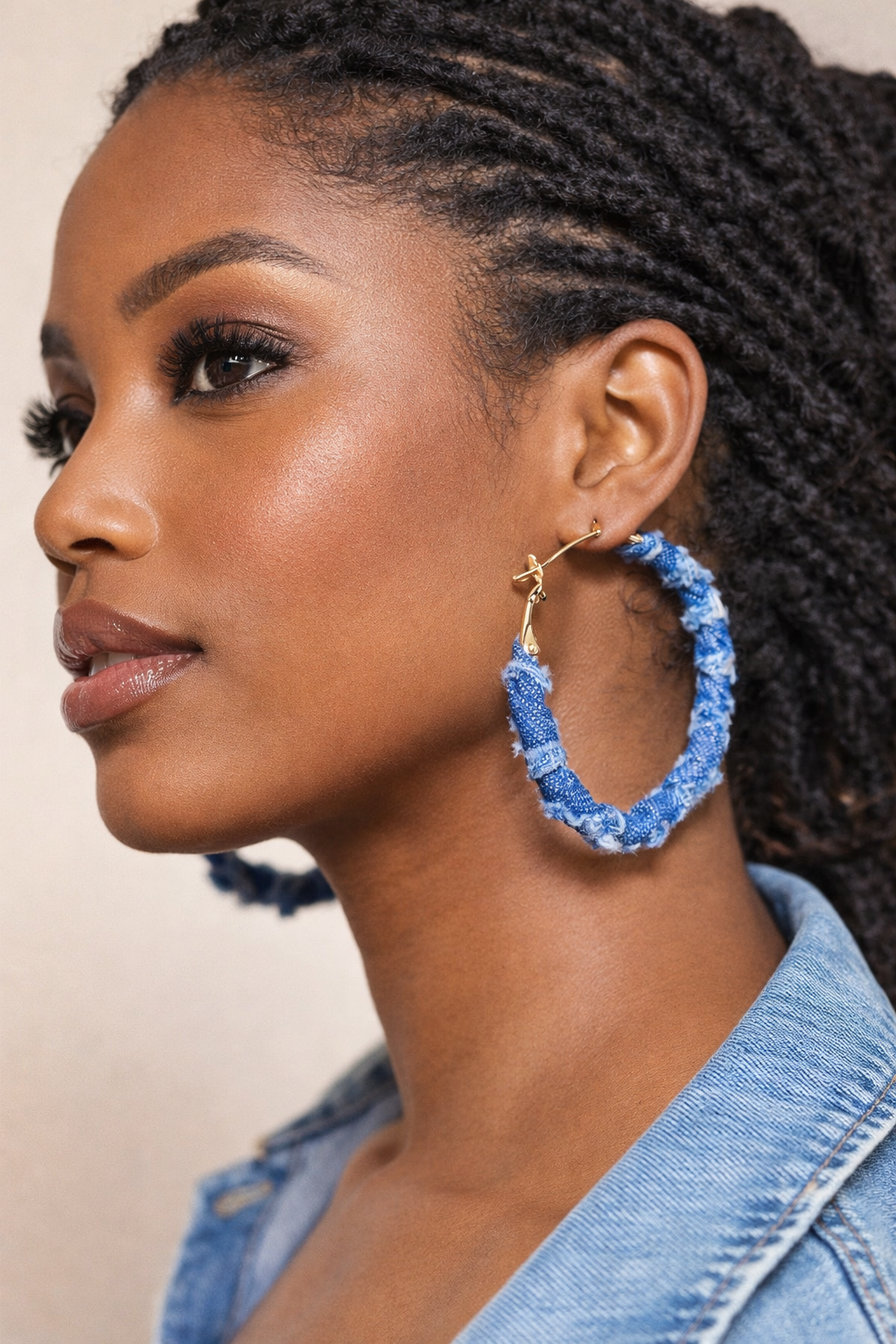 Distressed Denim Hoop Earrings