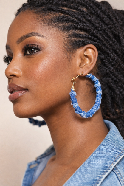 Distressed Denim Hoop Earrings