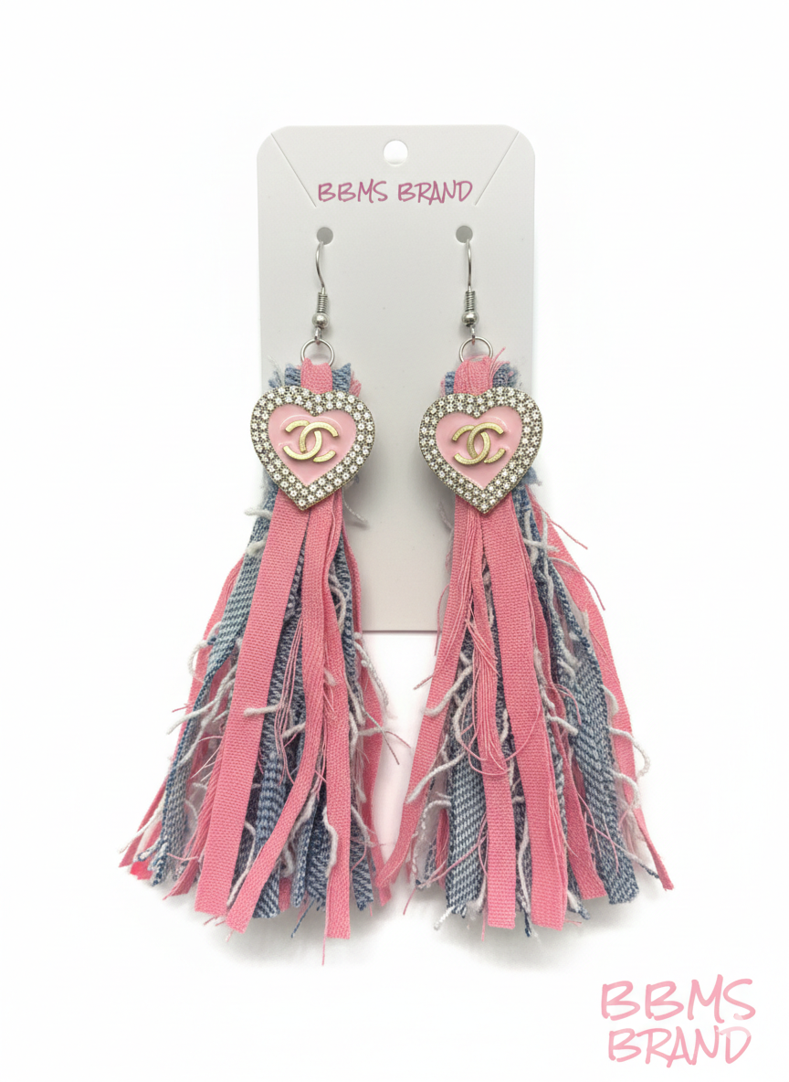 Fringe Denim Earrings