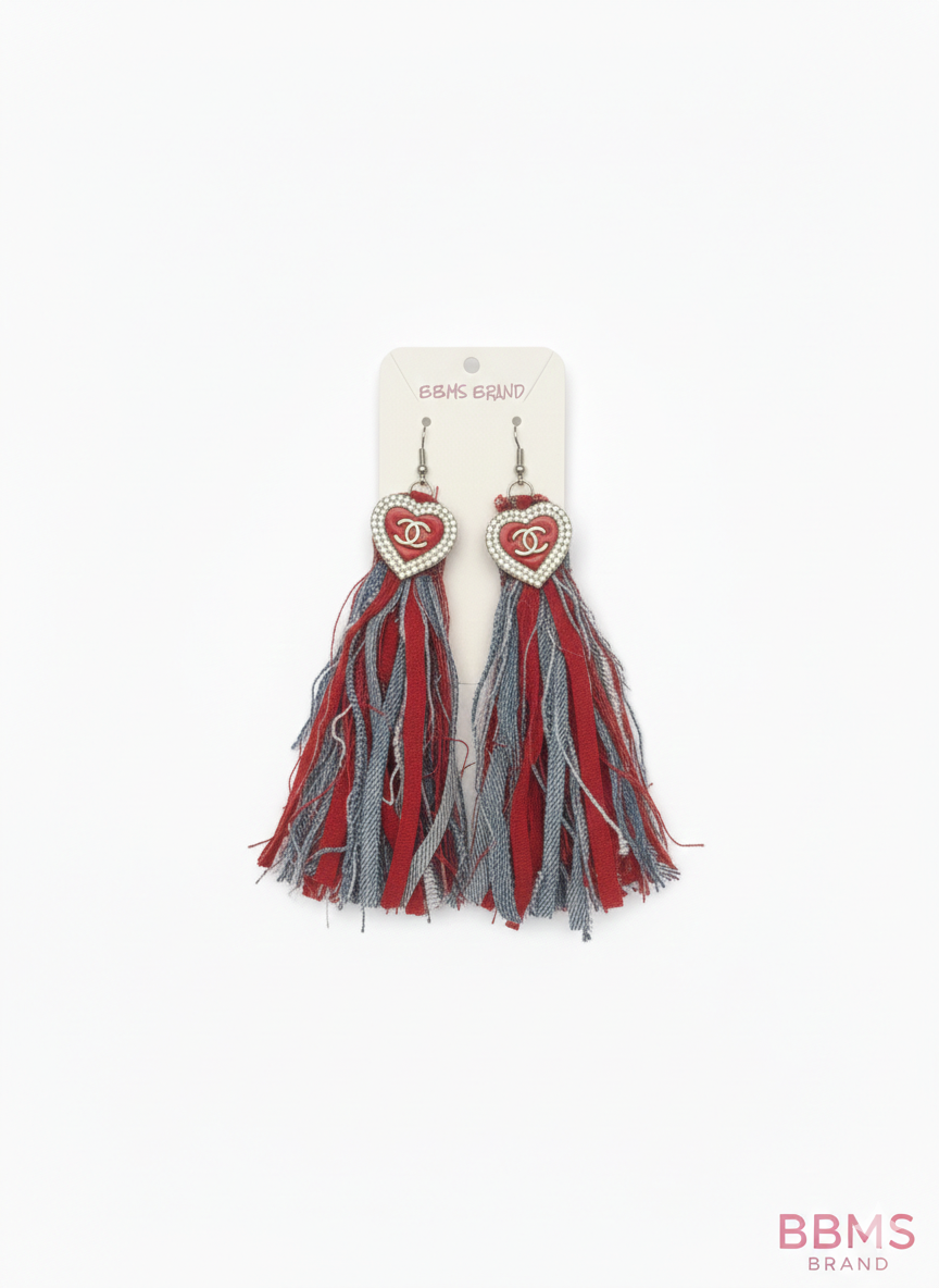 Fringe Denim Earrings