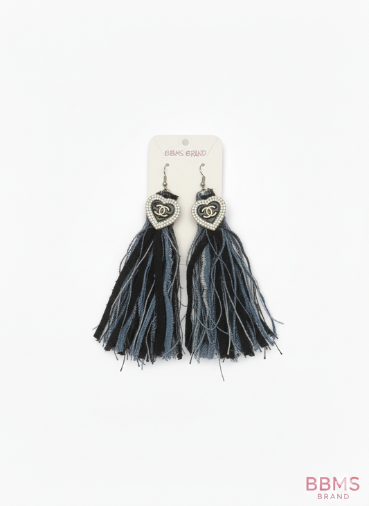 Fringe Denim Earrings