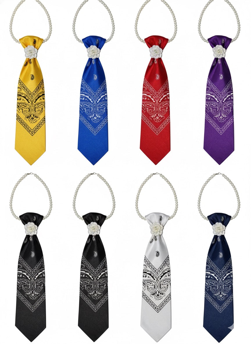 Bandana Print Necklace Tie with Pearl Co