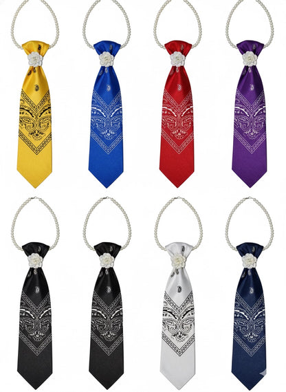 Bandana Print Necklace Tie with Pearl Co