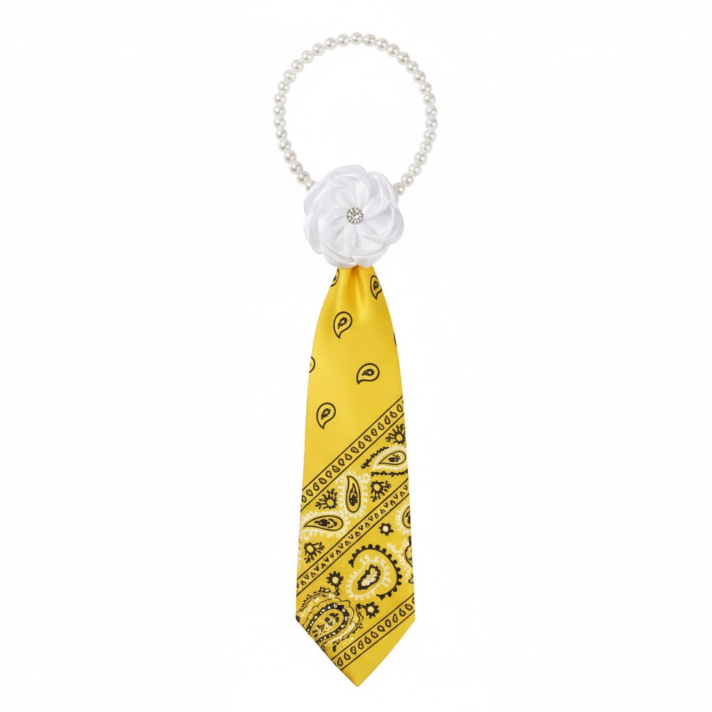 Bandana Print Necklace Tie with Pearl Co