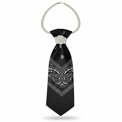 Bandana Print Necklace Tie with Pearl Co