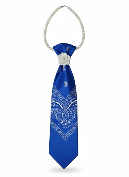 Bandana Print Necklace Tie with Pearl Co