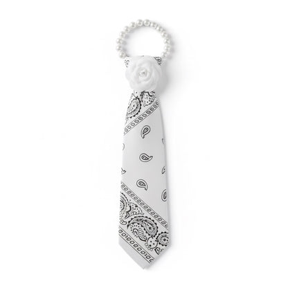 Bandana Print Necklace Tie with Pearl Co
