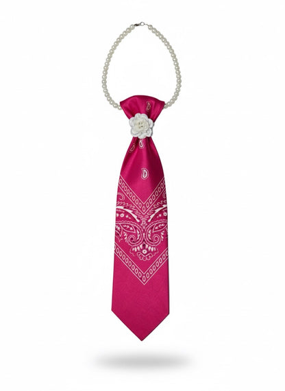 Bandana Print Necklace Tie with Pearl Co