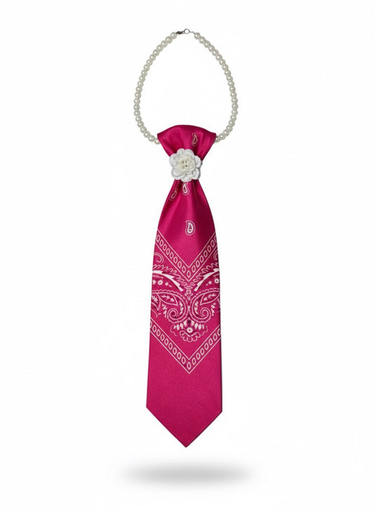 Bandana Print Necklace Tie with Pearl Co