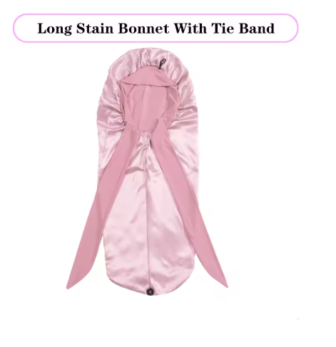 BBMS LONG SATIN BONNET WITH TIE BAND