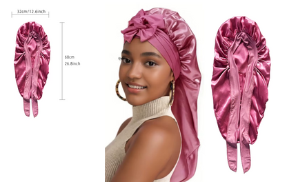 BBMS LONG SATIN BONNET WITH TIE BAND