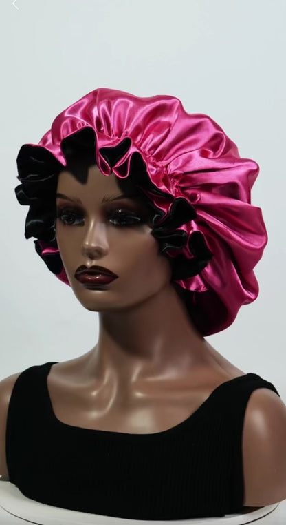 Double Layer Laced Edge Satin Bonnets